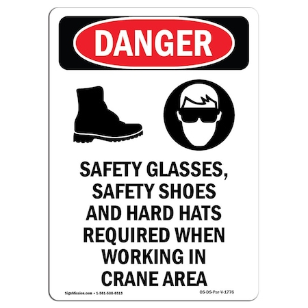 Signmission OSHA Danger Sign, Safety Glasses Safety, 10in X 7in Decal, 7" W, 10" H, Portrait OS-DS-D-710-V-1776